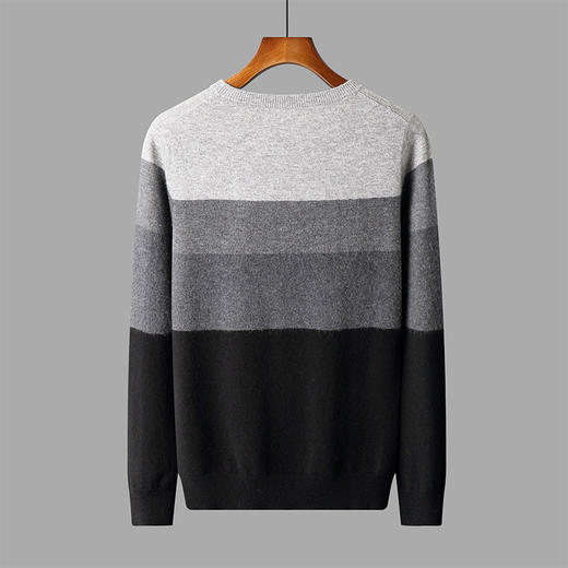 红览 100%纯羊毛衫男圆领拼色加厚提花毛衣宽松休闲针织打底衫2039 商品图3