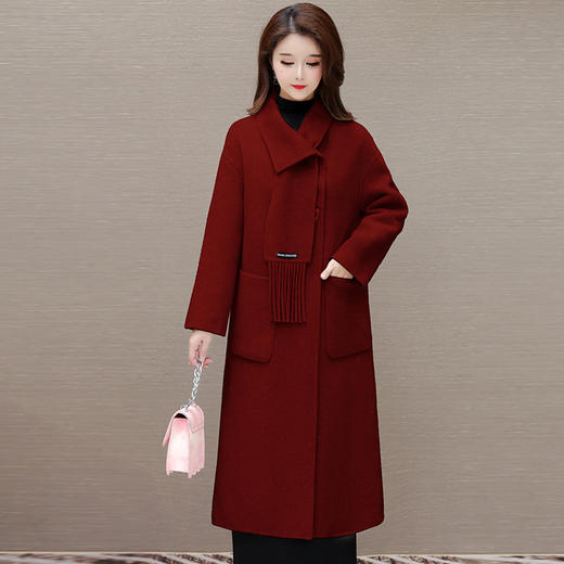 秋冬新款设计款通勤时尚气质围巾毛呢大衣修身呢子外套QYM-AH-24A2250-L 商品图1