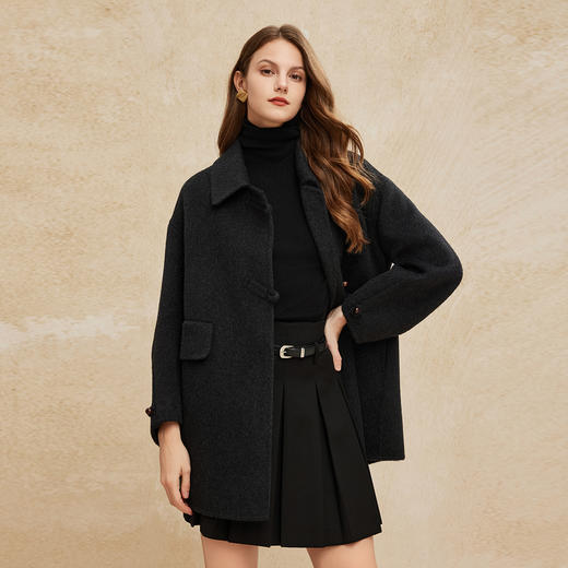 PH955斯尔丽24新款时尚翻领羊毛高支白领通勤显瘦直身双面呢大衣 商品图6