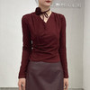 全新升级【铂金会员100/天猫129/差价29】(12951) 洛诗琳秋冬洋气减龄高级感V领修身显瘦褶皱设计感打底上衣女 商品缩略图4