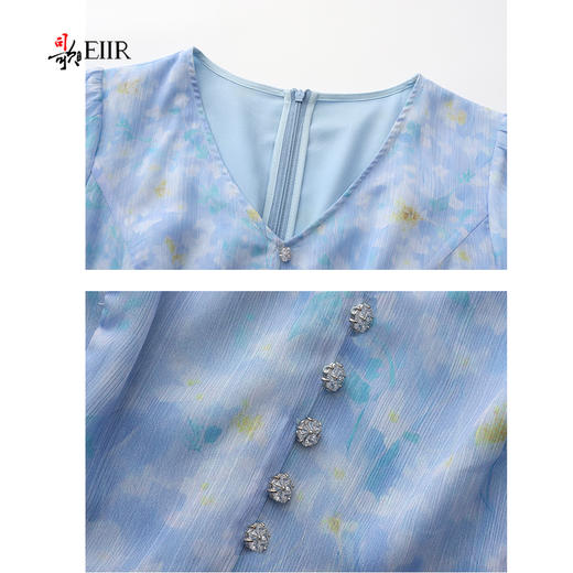 司歌水墨印花v领短袖雪纺连衣裙春夏女A891412X 商品图1