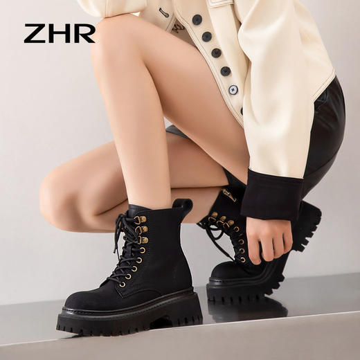 ZHR大黄蜂马丁靴女2023新款马丁靴厚底靴子女冬季加绒英伦小短靴 商品图8