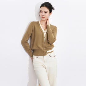 【高货wl】全新升级【铂金会员192/天猫259/差价67】(03456) 洛诗琳秋冬撞色假两件V领开衫时尚简约百搭单品针织开衫