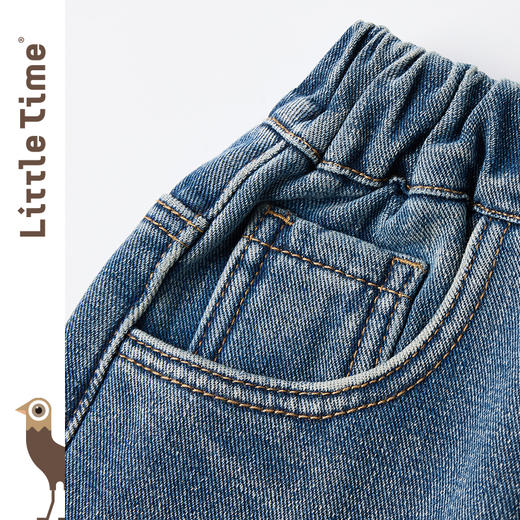 littletime女童牛仔裤秋冬加绒宽松长裤2024新款刺绣儿童直筒裤子 商品图1