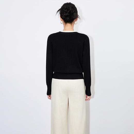 【高货wl】全新升级【铂金会员192/天猫259/差价67】(03456) 洛诗琳秋冬撞色假两件V领开衫时尚简约百搭单品针织开衫 商品图4