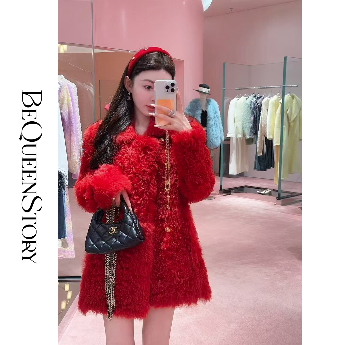 【大货捡漏，不退不换】  【盛世红颜】本命红托斯卡纳皮毛一体中长款保暖外套