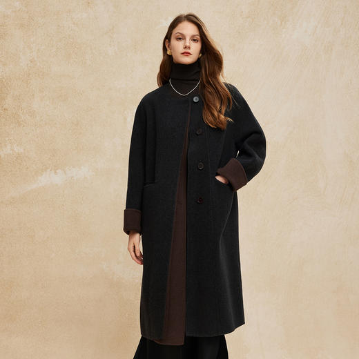 PH942斯尔丽2024秋冬新款双面双色搭配围巾大廓形时尚中长款羊毛大衣 商品图0