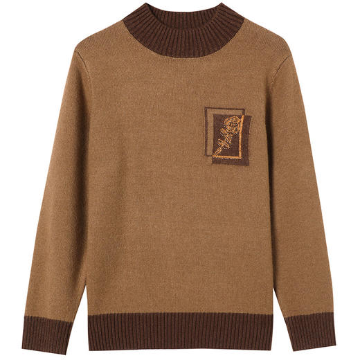 CC-13-6367秋冬内搭打底衫女士2024新款半高领洋气拼色提花毛衣镶钻 商品图4