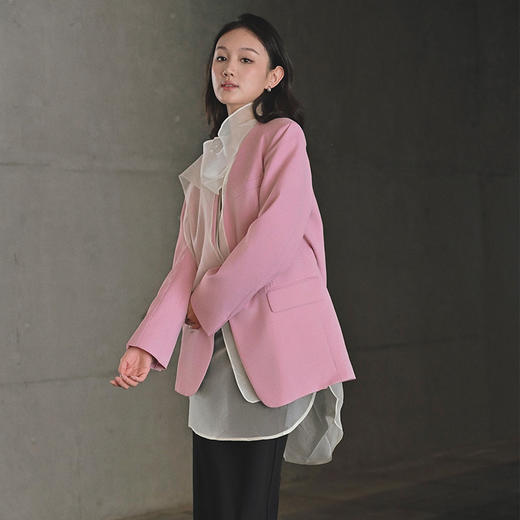 【顺丰包邮】01727 洛诗琳假两件设计感欧根纱拼接粉色西装外套226852 商品图3