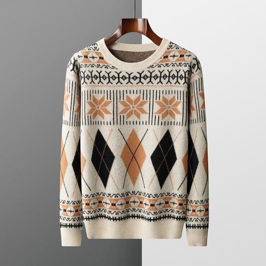 红览 圆领复古提花羊毛衫男士时尚百搭羊毛针织打底衫M2229 商品图0