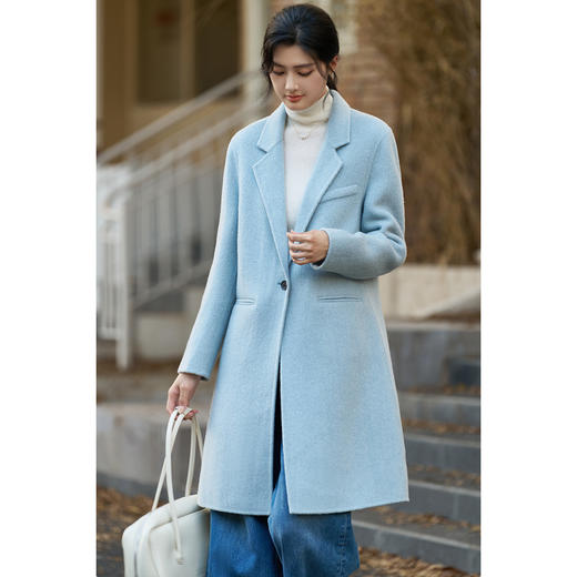 剩XL 米思阳2025冬季新款简约高级感双面呢大衣特调蓝经典羊毛外套3826 商品图2