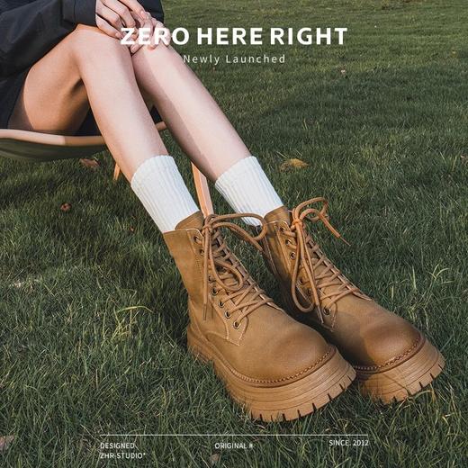 ZHR则则英伦风马丁靴女2024秋冬款复古百搭厚底大黄靴显瘦工装靴 商品图2