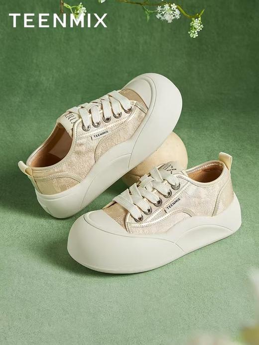 【内购会】天美意新中式浮光竹影厚底增高小白鞋女休闲板鞋帆布鞋2024秋新款 商品图1