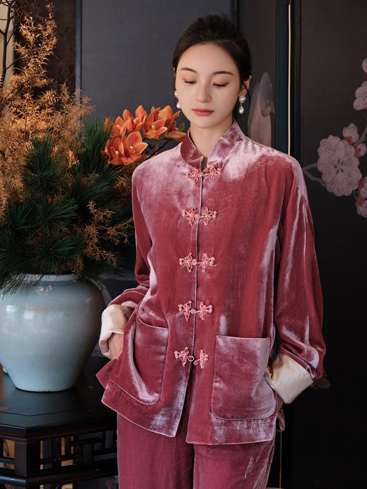 盛唐牡丹| 杨妃粉色丝绒花扣外套 商品图11