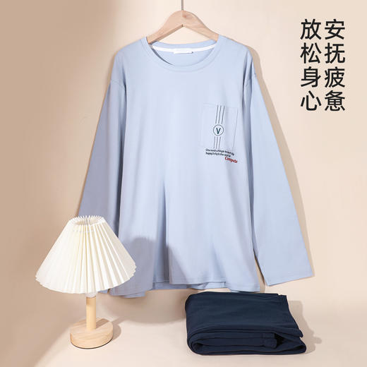 熳洁儿 纯棉男士家居服经典圆领秋冬男士简约休闲可外穿22703901 商品图4