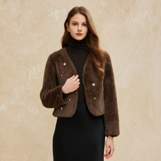 PH105斯尔丽24冬季新款复古皮毛一体颗粒绒剪绒小香风时尚仿皮草外套 商品图4