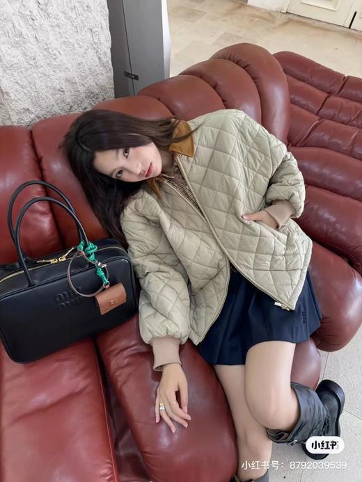 Miumi*/缪谬 菱形格纹轻薄款棉衣灯芯绒领外套 商品图4