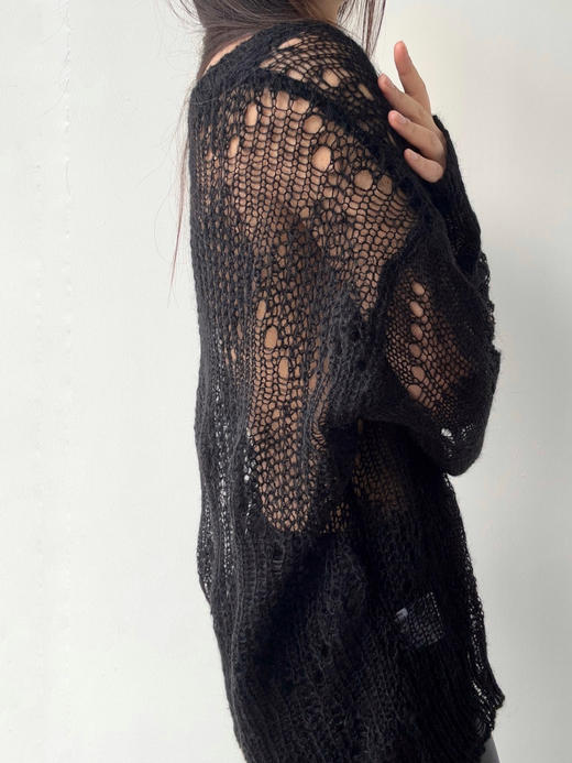 TU｜C01SS22-KW03-YM01-BK00 黑色露背马海毛针织衫 商品图5