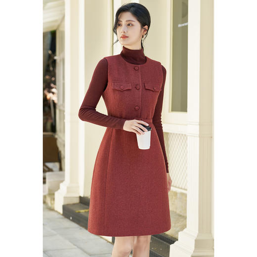 米思阳2025冬季新款气质女神范复古套装轻奢羊毛打底连衣裙两件套4522 商品图2