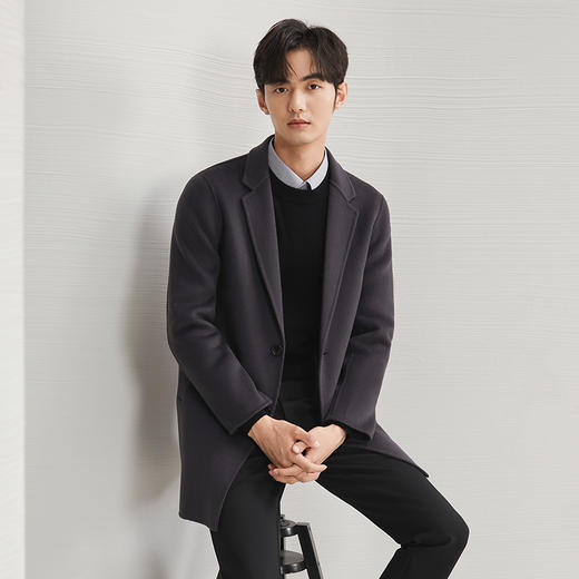 【100%羊毛】柒牌男士毛呢大衣秋冬新品商务休闲中长款双面呢外套	127D70200 商品图1