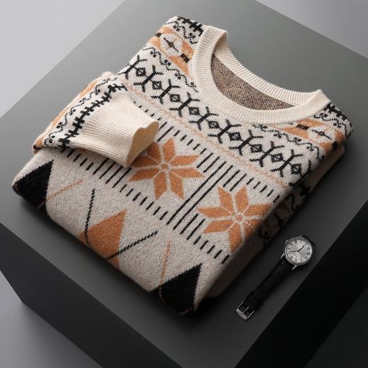 红览 圆领复古提花羊毛衫男士时尚百搭羊毛针织打底衫M2229 商品图3