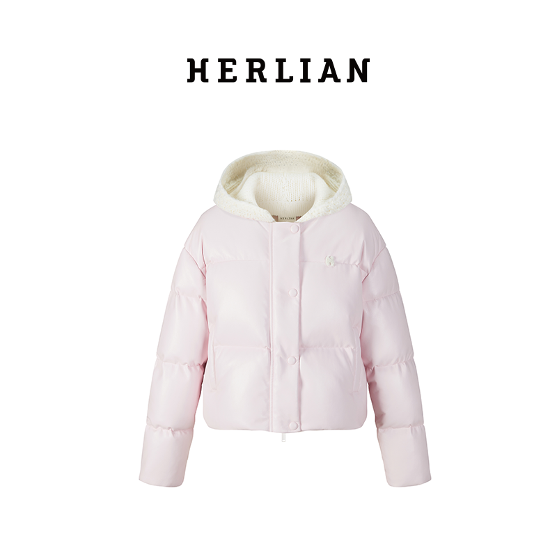 HL2DAWC02010 撞色拼接针织连帽羽绒服