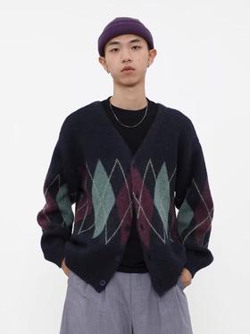 LIVINGTOWN/LT菱形格毛衣开衫