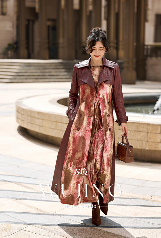 【雾境定制新款】红粉佳人系列进口超纤皮+渲染丝绒大衣外套 4202106 商品图2