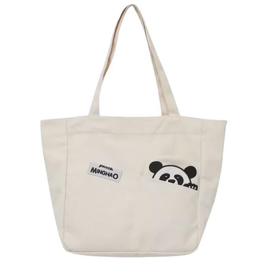 「黑白两色！颜值派」新款单肩包大容量简约时尚手提包 都市简约敞口纯色可爱熊猫帆布箱包 商品图4