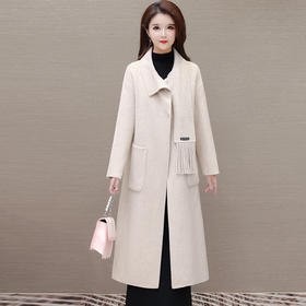 秋冬新款设计款通勤时尚气质围巾毛呢大衣修身呢子外套QYM-AH-24A2250-L