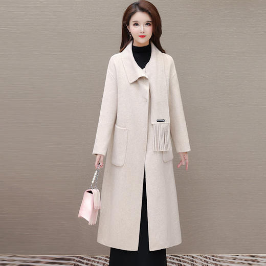 秋冬新款设计款通勤时尚气质围巾毛呢大衣修身呢子外套QYM-AH-24A2250-L 商品图0