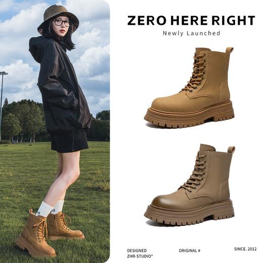 ZHR则则英伦风马丁靴女2024秋冬款复古百搭厚底大黄靴显瘦工装靴 商品图0