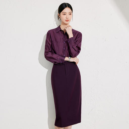 IWY/紫罗兰时尚套装女新款衬衫套裙长袖上衣搭配开叉半身裙 24BS626 商品图4