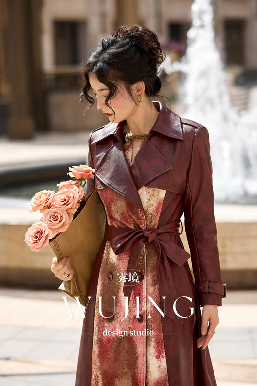 【雾境定制新款】红粉佳人系列进口超纤皮+渲染丝绒大衣外套 4202106 商品图3