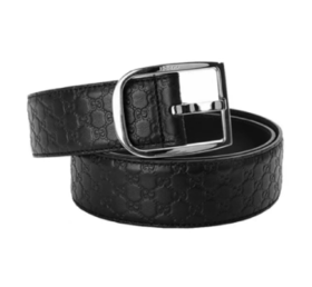 GUCCI古驰 银头皮革针扣 牛皮腰带男款黑色 宽4cm