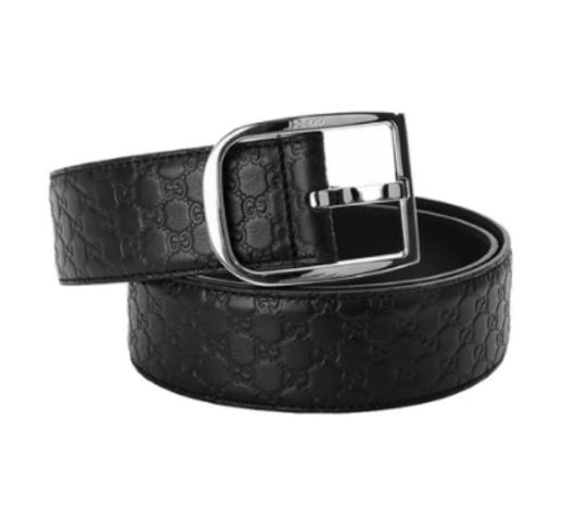 GUCCI古驰 银头皮革针扣 牛皮腰带男款黑色 宽4cm 商品图0