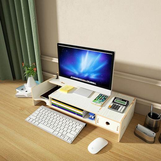 【一个整洁桌面，给人高效有条理的工作印象】电脑显示器增高架 办公室桌面收纳 显示屏抽屉 笔记本键盘置物架-QQ 商品图2