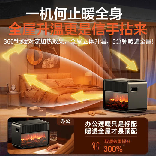【仿真炭火取暖 1秒即暖】GUGINO壁炉取暖器D3 第3代MCH速热技术 仿真3d火焰 三档控温 360度广角全屋供暖 商品图2