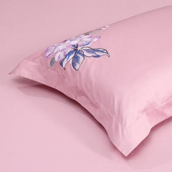 富安娜床上四件套纯棉60s贡缎床品套件高档素绣单双人被套床单203*229cm 商品图0