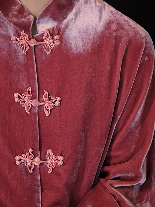 盛唐牡丹| 杨妃粉色丝绒花扣外套 商品图3