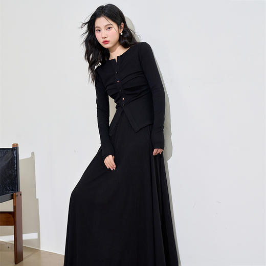 简约通勤套装女早春捏褶修身长袖针织衫搭半裙两件套V0042788 商品图2