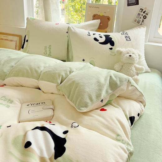 自然醒小清新印花牛奶绒床上四件套冬季加厚双面绒珊瑚绒被套床单三件套4NH166 商品图7