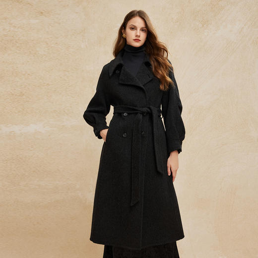 PH952斯尔丽24新款羊毛高支双面呢翻领直身显瘦通勤双排扣长款大衣 商品图4