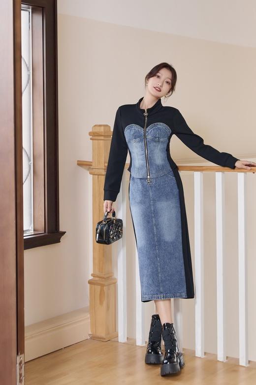 WHO KNOWS 牛仔拼接上衣半裙套装 19021 商品图1