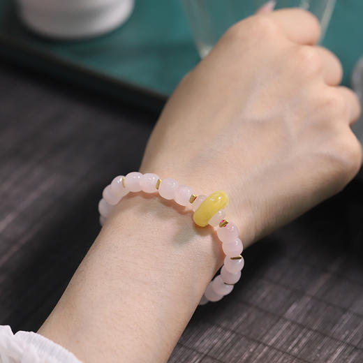 天然和田玉白玉手蜜蜡环扣手链7*8mm 商品图3