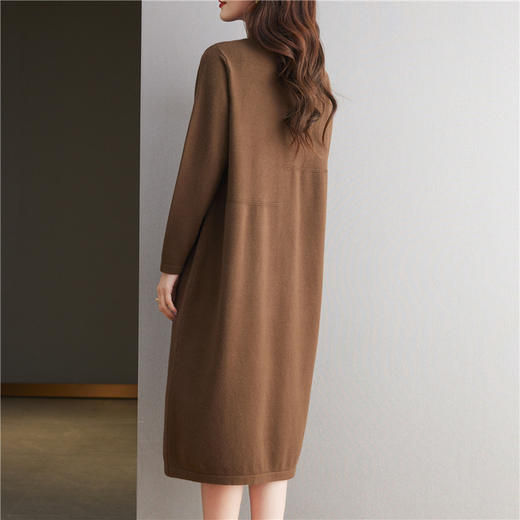 CC-13-6375韩版半高领套头针织衫毛衣女过膝开叉打底衫中长款宽松大码连衣裙 商品图3
