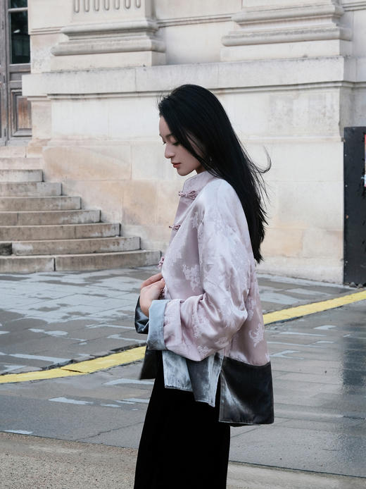 盛唐牡丹|银灰丝绒配冠乐绉双面穿外套 商品图2