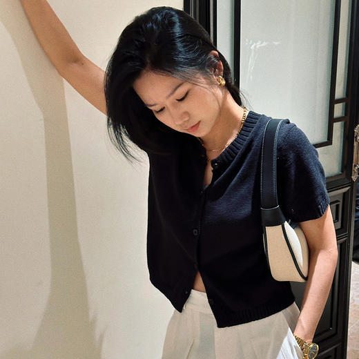 【顺丰包邮】01600 洛诗琳镂空设计棉质极简通勤风短袖针织开衫565 商品图0