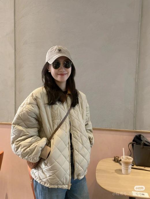 Miumi*/缪谬 菱形格纹轻薄款棉衣灯芯绒领外套 商品图2