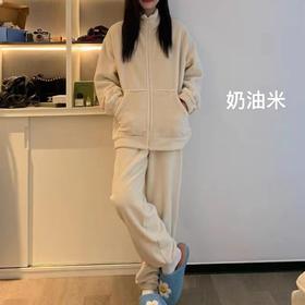 简约保暖家居服套装女秋冬双面加绒加厚睡衣秋季珊瑚绒长袖两件套学生潮流新款睡衣可外穿家居服